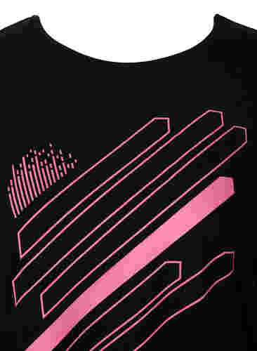 Trainingsshirt mit kurzen Ärmeln und Print, Black/Pink Print, Packshot image number 2