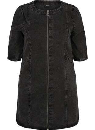 Kurzarm Denim Kleid mit Reißverschluss, Grey Denim ASS, Packshot image number 0