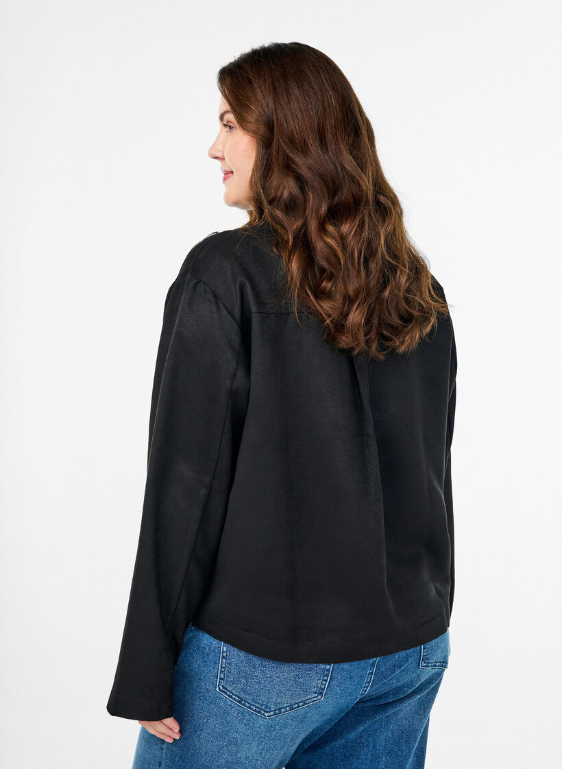 Kurze Jacke aus Wildlederimitat mit Taschen, Schwarz, Model image number 2