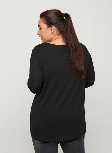 Langarm Bluse mit Nieten, Black w. Shiny Studs, Model image number 1