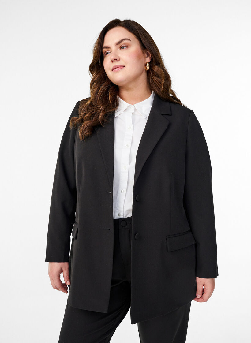 Klassischer Blazer mit Knopfverschluss, Schwarz, Model image number 0