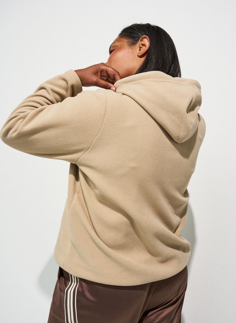 Hoodie aus Fleece mit hohem Kragen und aufgesticktem Text, Beige, Model image number 1