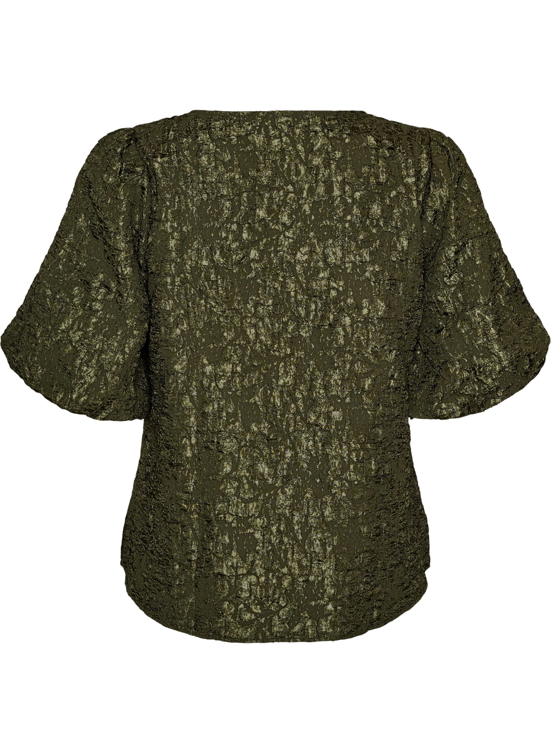 ZizziJacquardbluse mit Puff&auml;rmeln und A-Linien-Form, Gr&uuml;n, Packshot image number 1