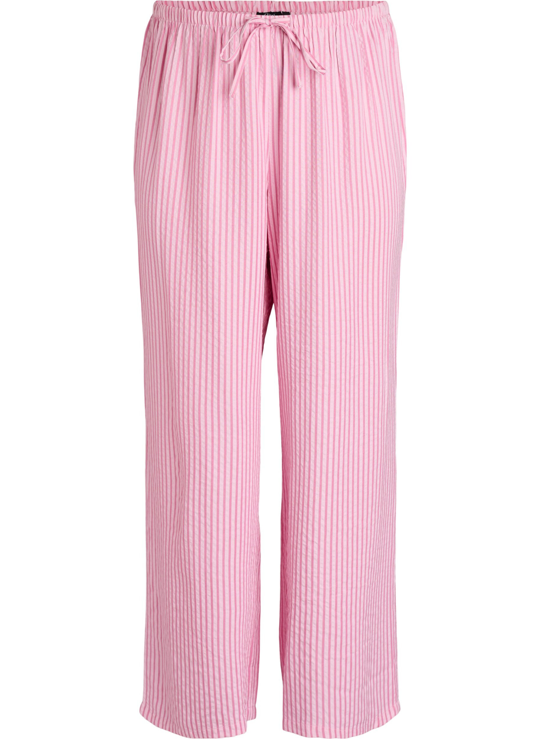 ZizziLockere Pyjamahose aus Seersucker mit hoher Taille, Pink, Packshot image number 0