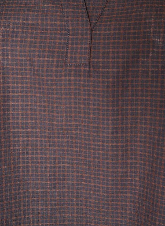 Karierte Bluse mit V-Ausschnitt und 3/4-&Auml;rmeln, Braun, Packshot image number 2