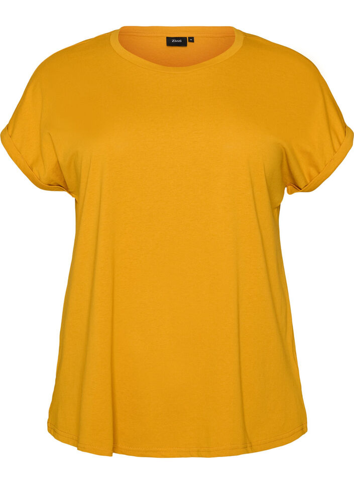 Kurz&auml;rmeliges T-Shirt aus einer Baumwollmischung, Gelb, Packshot image number 0