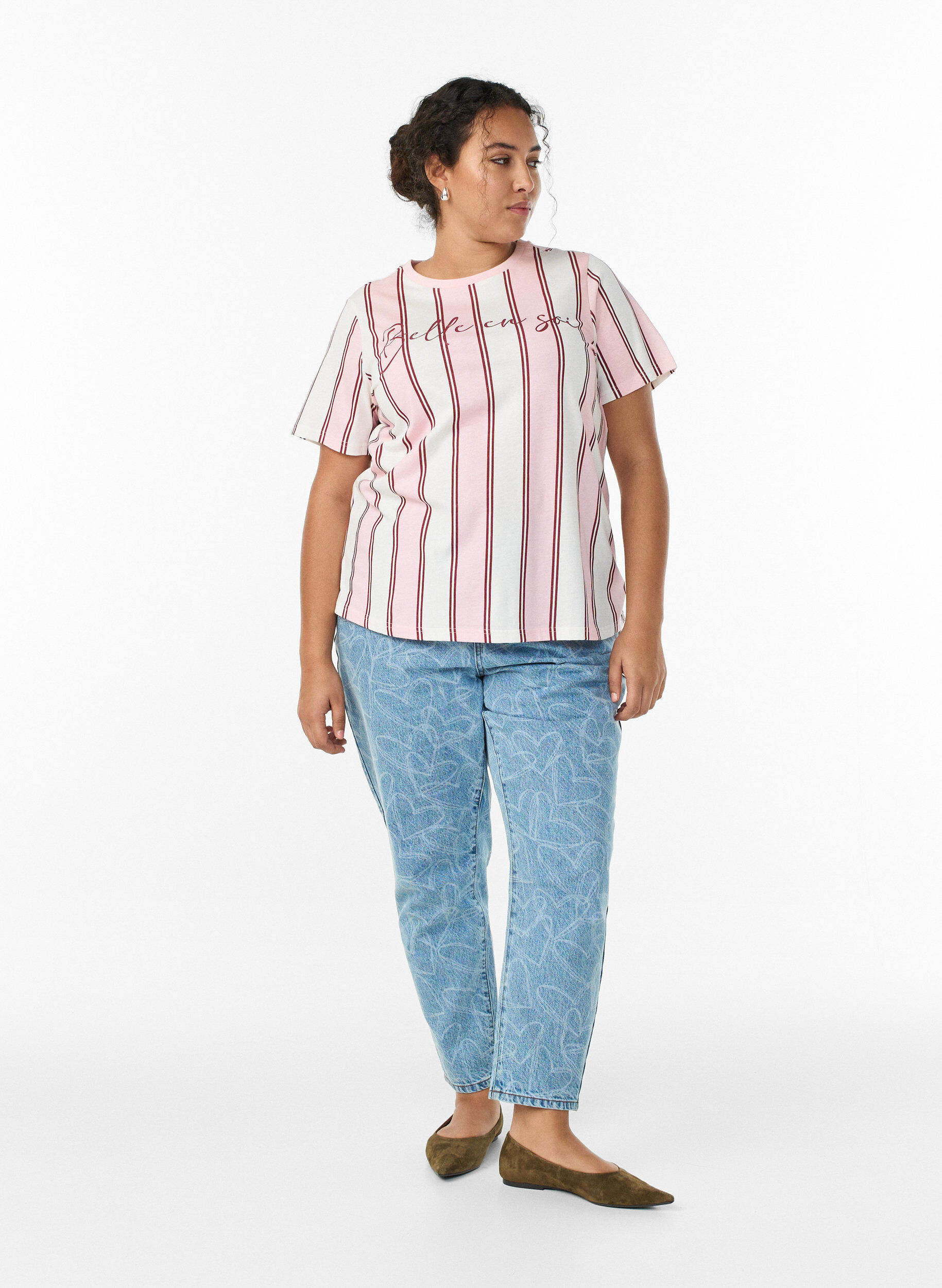 ZizziT-Shirt mit Streifen und Textprint, Rot, Model image number 1