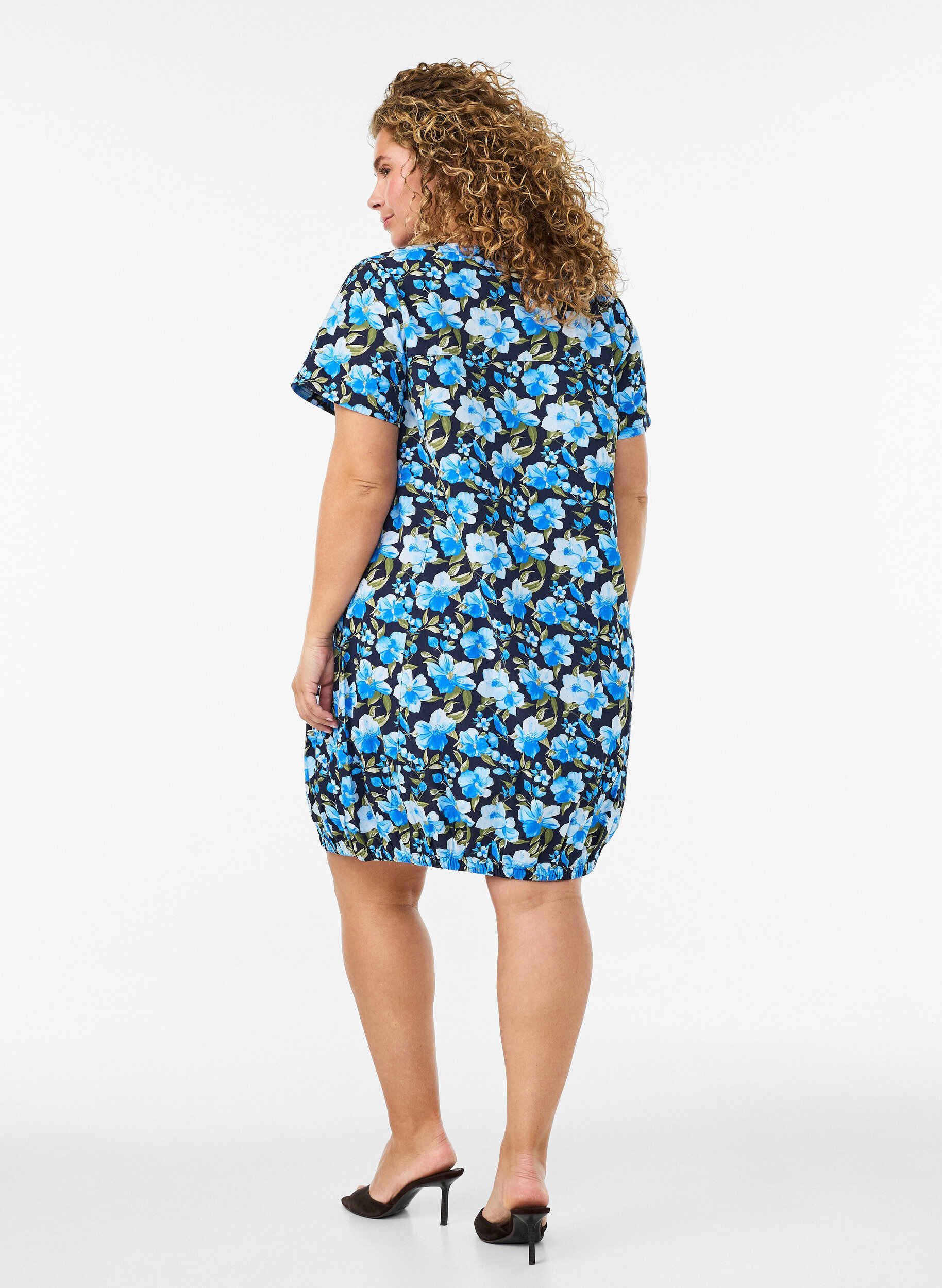ZizziKurzarm Baumwollkleid mit Print, Blau, Model image number 2