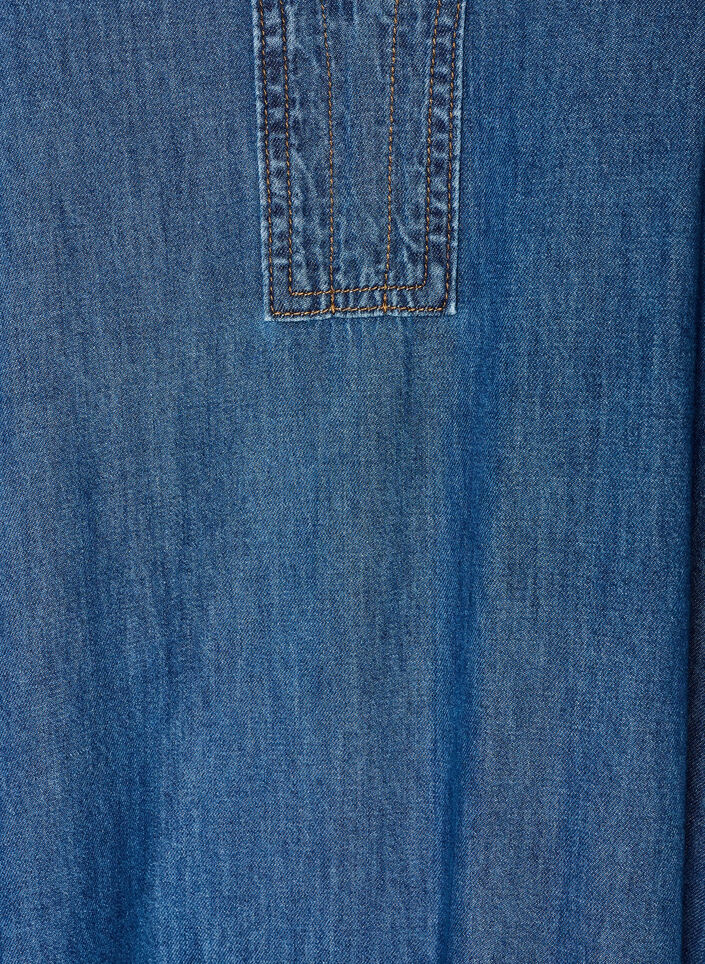 Maxikleid aus Denim mit ger&uuml;schten Stufen, Blau, Packshot image number 2