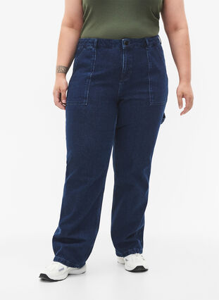 Gerade Passform Cargo Jeans, Dark blue, Model image number 2