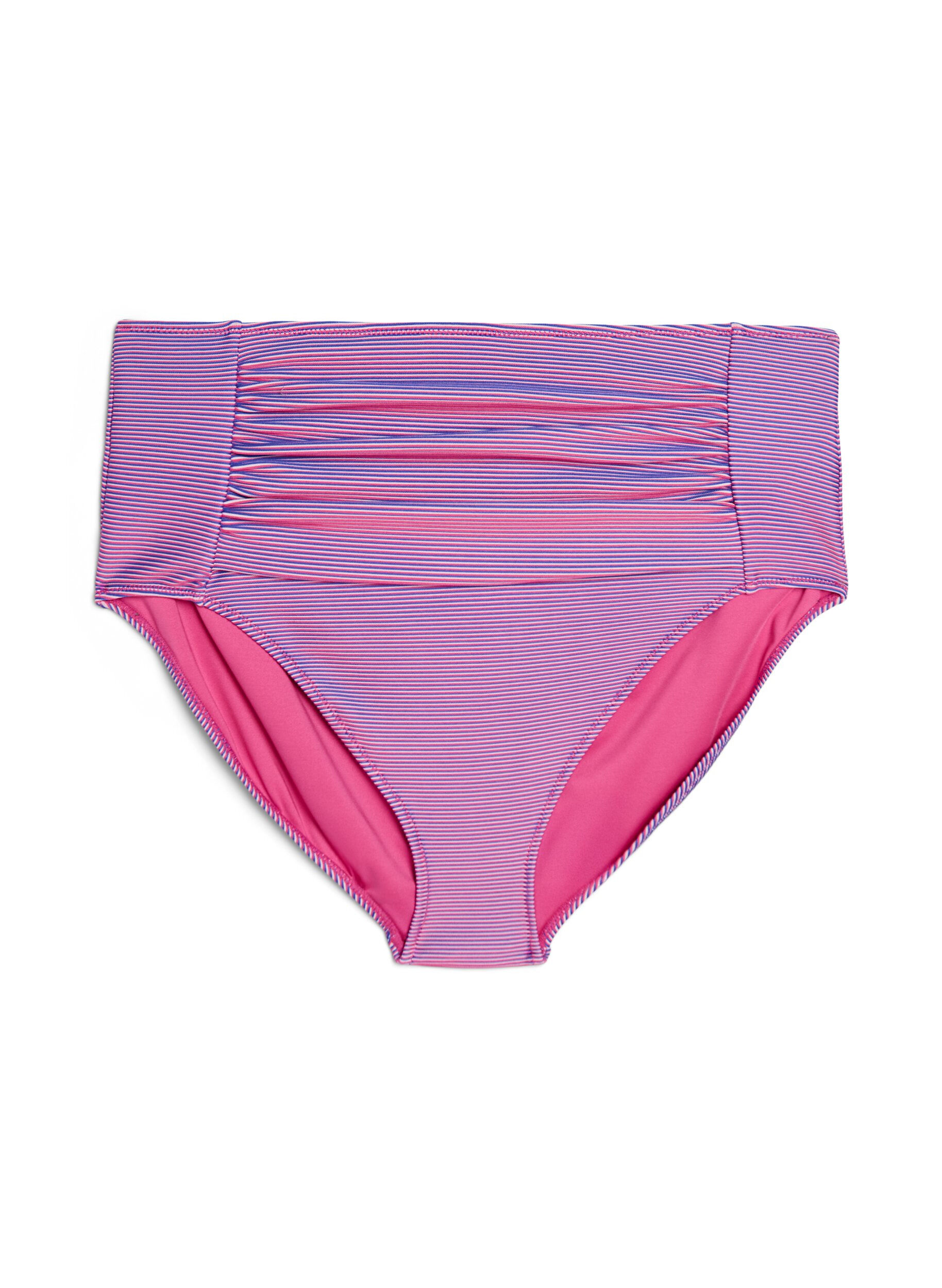 ZizziHoch taillierter Bikini-Slip mit gestreifter Textur, Pink, Packshot image number 0