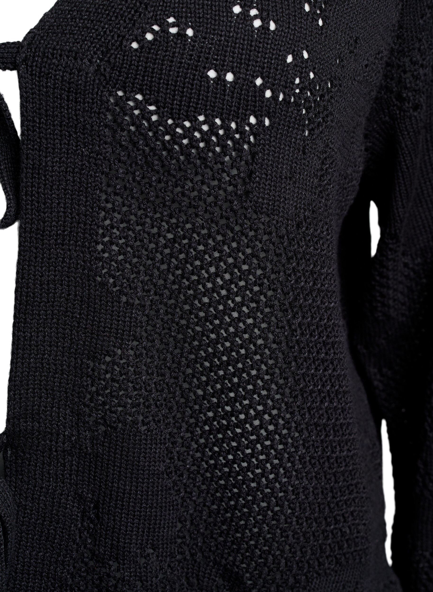 ZizziStrickjacke mit Lochmuster und Bindeb&auml;ndern, Black, Packshot image number 2
