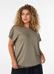 Jersey-Bluse mit strukturierten Streifen und Smocksaum, Braun, Model image number 0