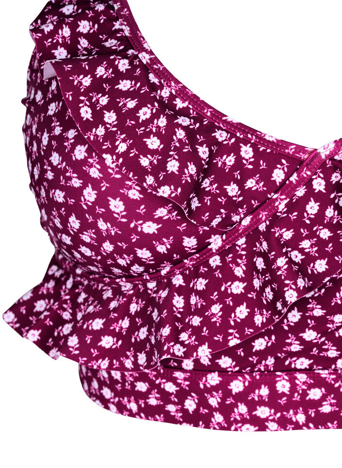 Gebl&uuml;mtes Bikinioberteil mit R&uuml;schendetails, Rot, Packshot image number 2