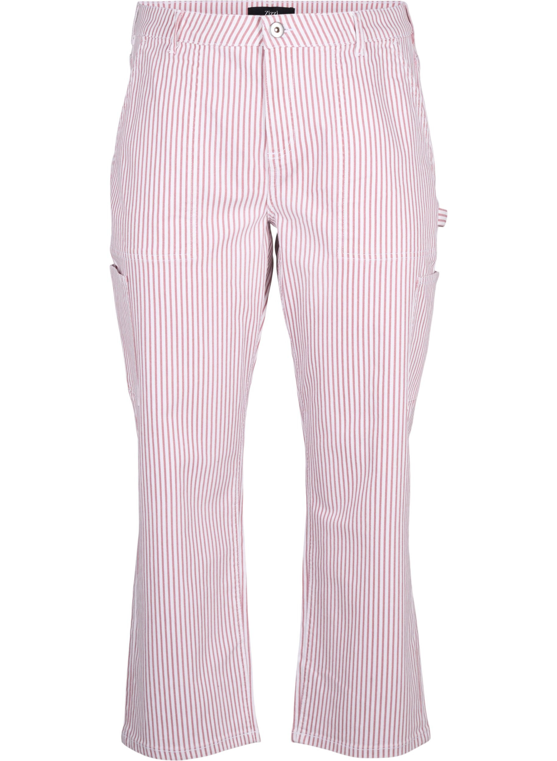ZizziGestreifte Cargo-Jeans mit gerader Passform, Rose White Stripe, Packshot image number 0