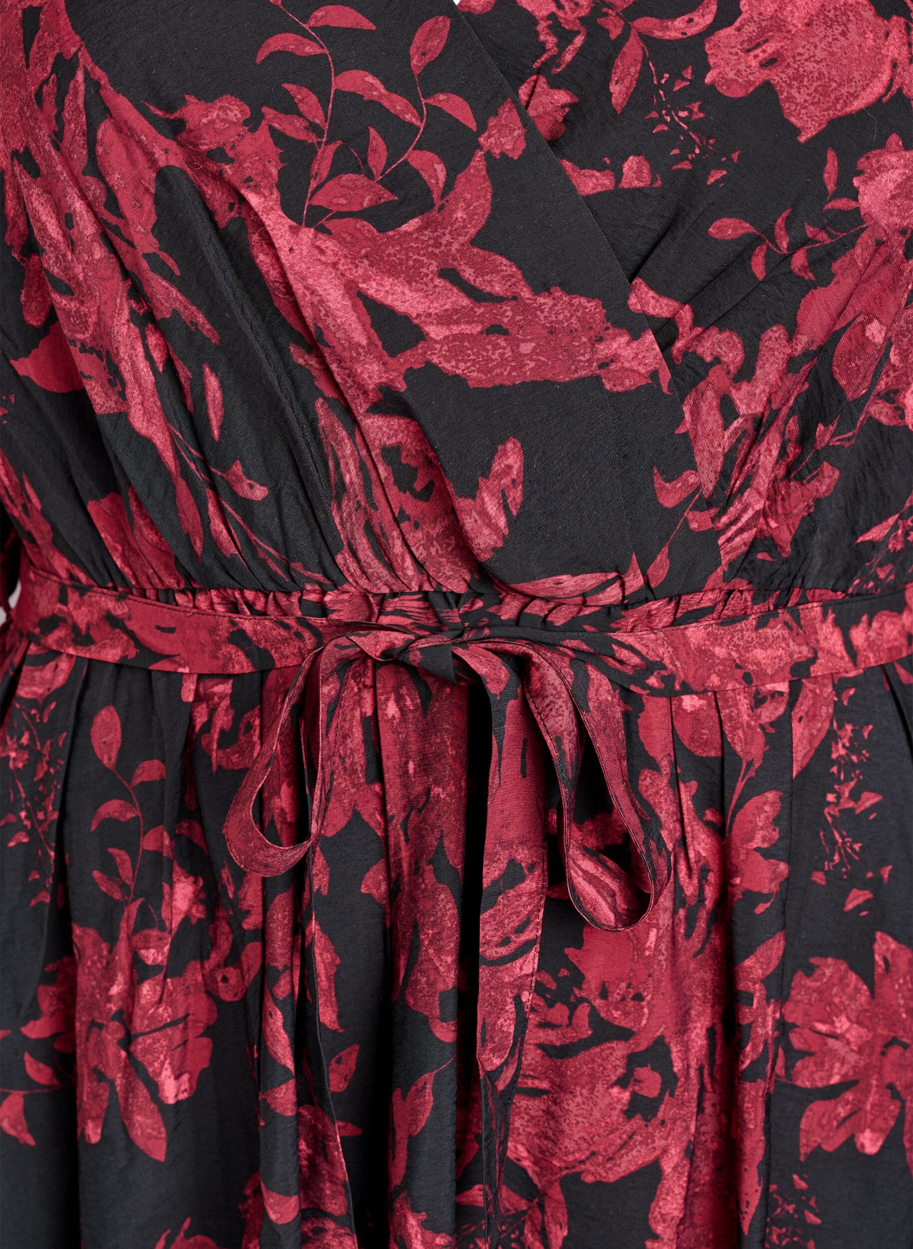 ZizziKnielanges Kleid mit Bindeg&uuml;rtel und Wickeloptik, Schwarz, Packshot image number 2