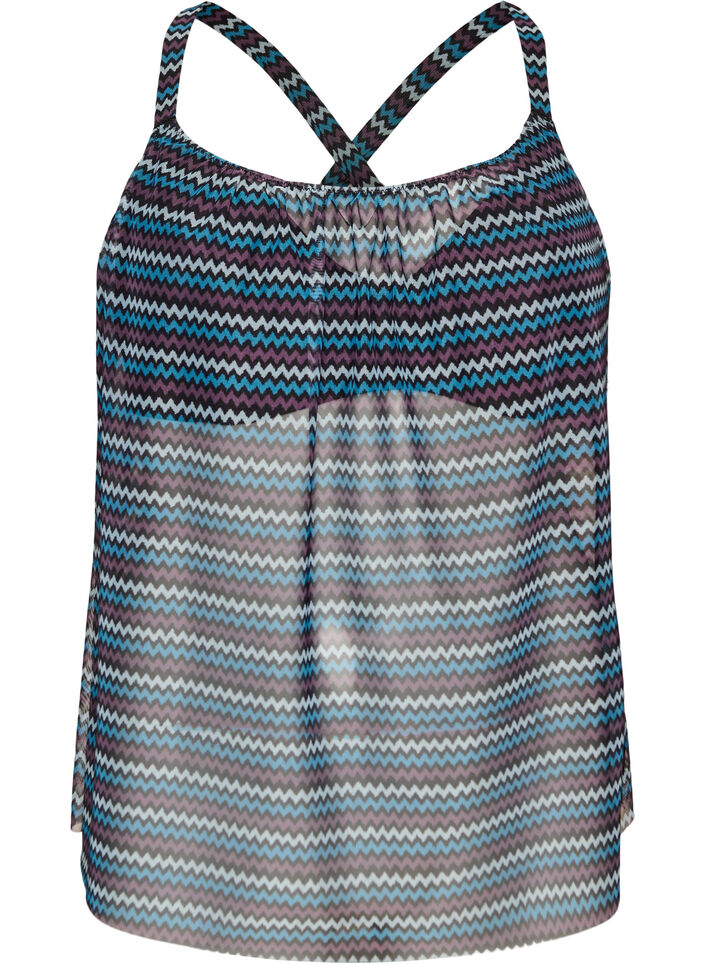 Gemustertes Tankini-Top mit B&uuml;gel und &uuml;berkreuzten Tr&auml;gern, Blau, Packshot image number 0