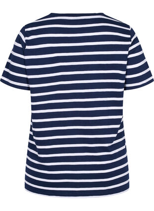 Gestreiftes Baumwoll T-Shirt mit V-Ausschnitt, Navy B White Stripe, Packshot image number 1