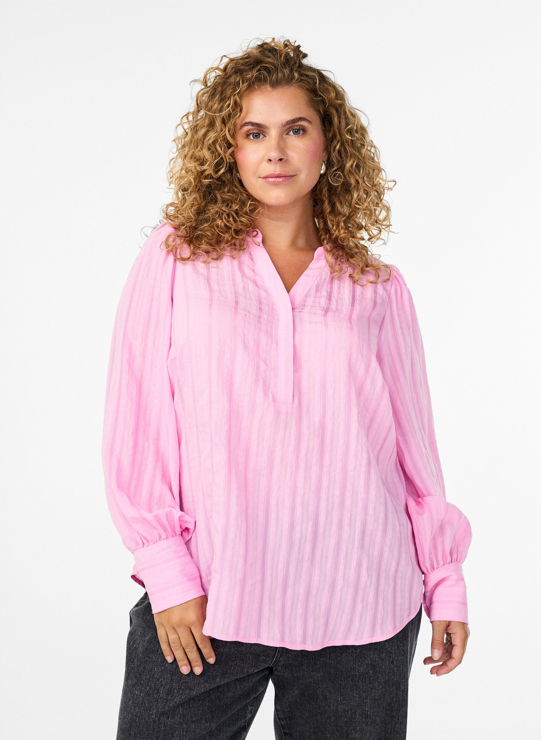 ZizziBluse mit L&auml;ngsstreifen, Pink, Model image number 0