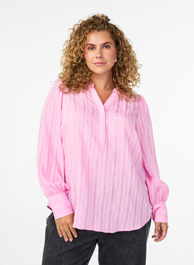 Bluse mit Längsstreifen, Pink, Model image number 0