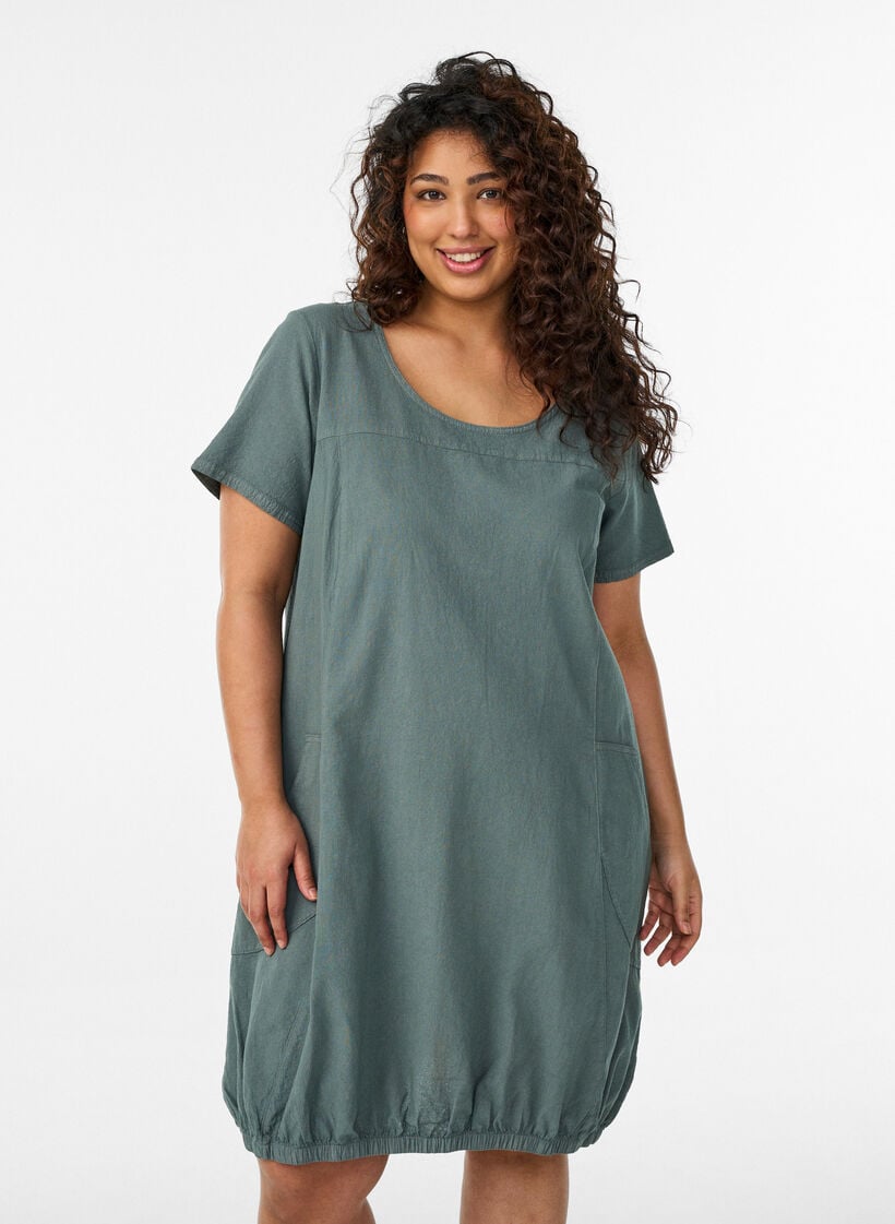 Kurzarm Kleid aus Baumwolle, Gr&uuml;n, Model image number 0