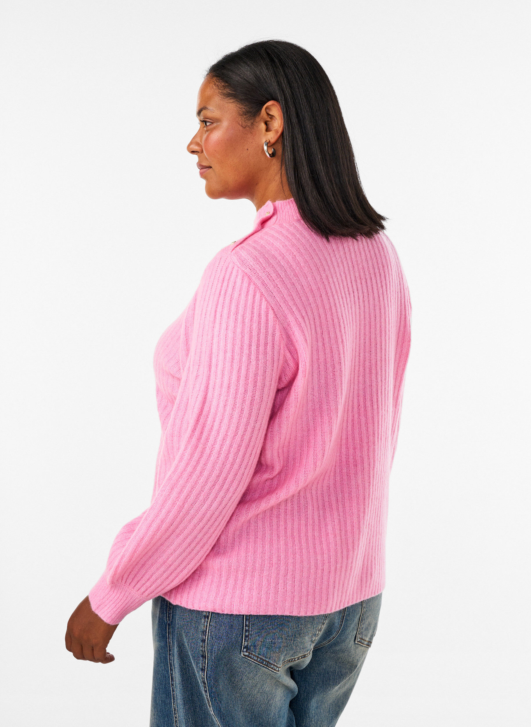 ZizziPullover aus Rippstrick mit Puff&auml;rmeln und Kn&ouml;pfen, Pink, Model image number 2