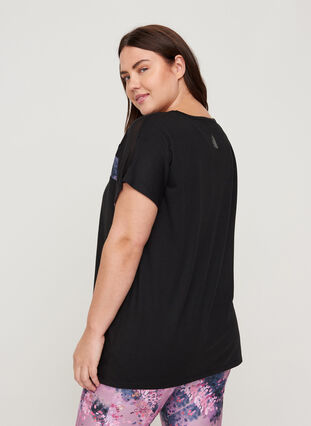 Kurzarm Trainings-T-Shirt mit Printdetails, Black, Model image number 1