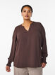Bluse mit Smockb&uuml;ndchen und V-Ausschnitt, Braun, Model image number 0