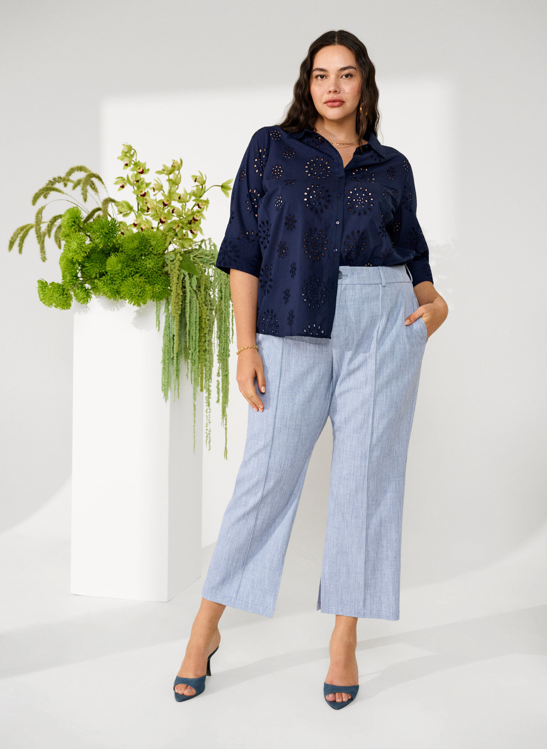 ZizziHemdbluse mit Lockstickerei und 3/4-&Auml;rmeln, Navy Blazer, Image image number 0