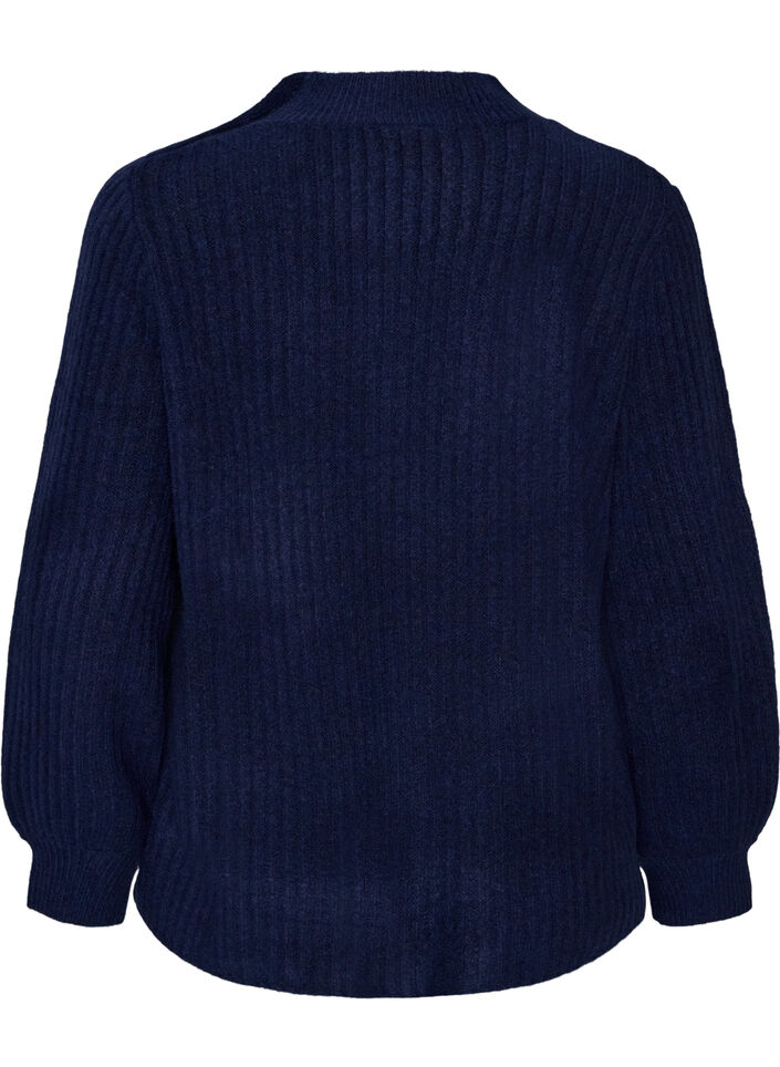 Pullover aus Rippstrick mit Puff&auml;rmeln und Kn&ouml;pfen, Blau, Packshot image number 1