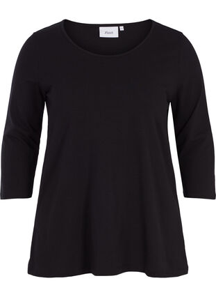 Basic T-Shirt mit 3/4-Ärmeln, Black, Packshot image number 0