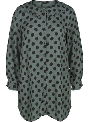 Lange Hemdbluse aus Viskose mit Punkten, Thyme Dot, Packshot image number 0