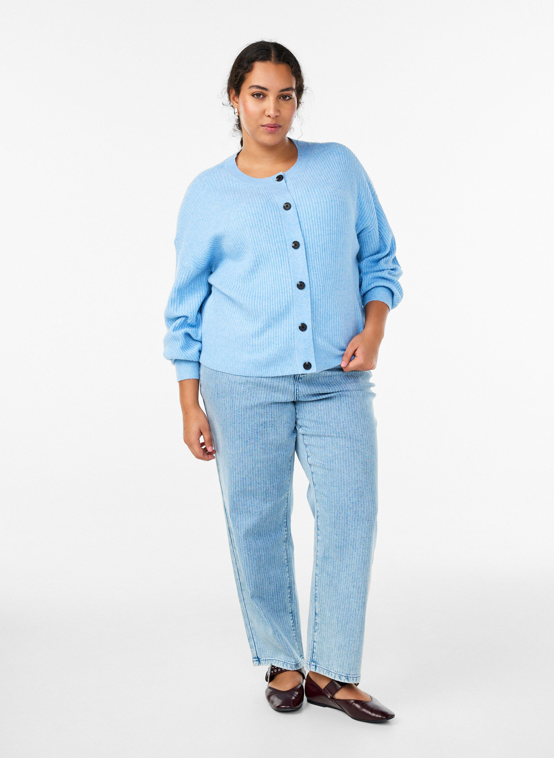 ZizziRippenstrick Strickjacke mit Kn&ouml;pfen, Blau, Model image number 1