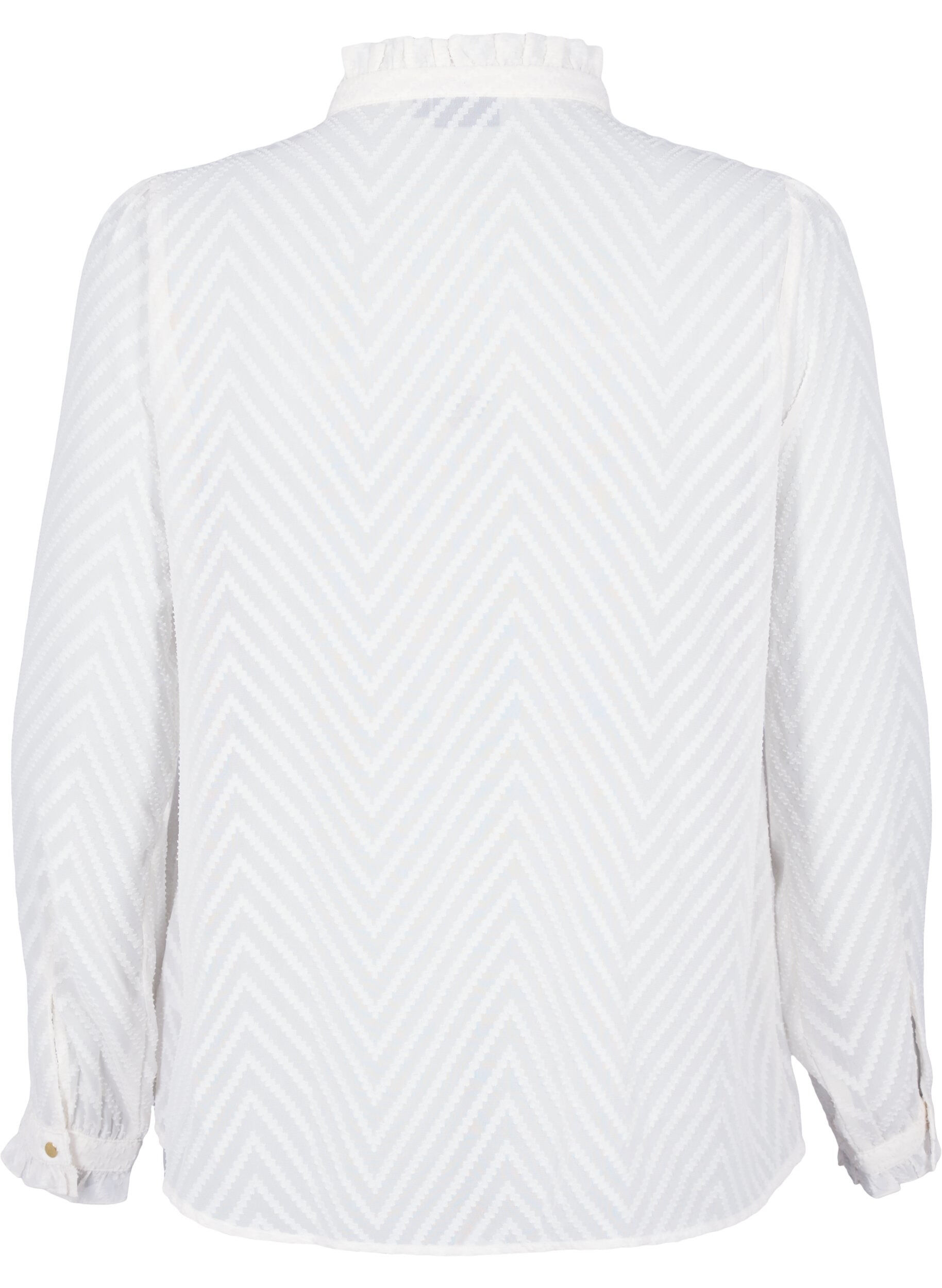 Zizzi Hemdbluse mit R&uuml;schen und gemusterter Struktur, Snow White, Packshot image number 1