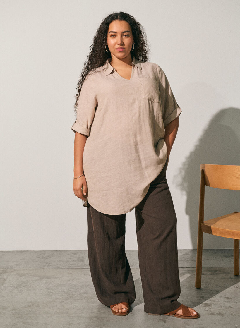 Tunika aus Leinen und Viskose mit A-Linie, Beige, Image image number 0