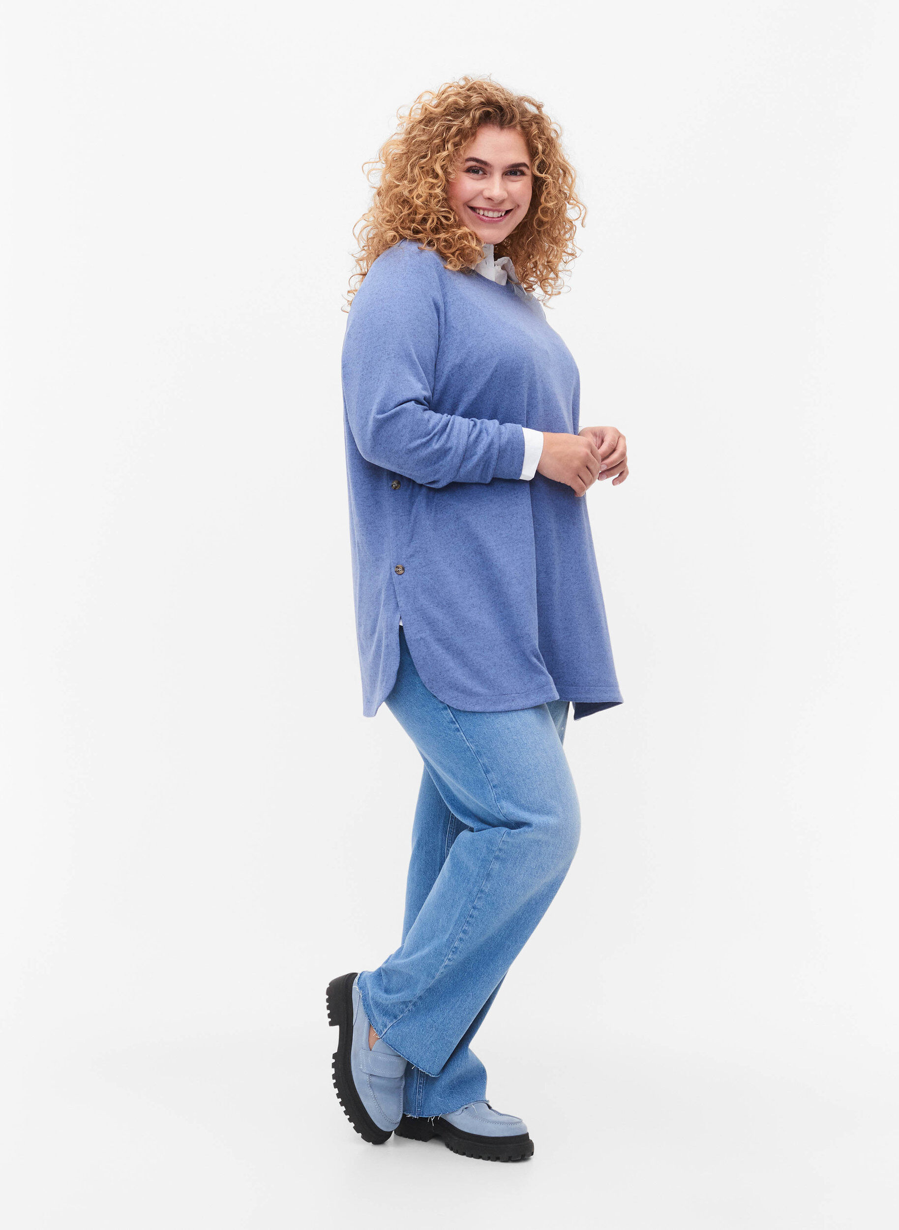 ZizziMelange bluse mit Kn&ouml;pfen, Colony Blue Melange, Model image number 2