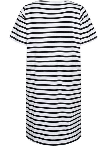 Gestreiftes Jerseykleid mit kurzen Ärmeln, Black Stripes, Packshot image number 1