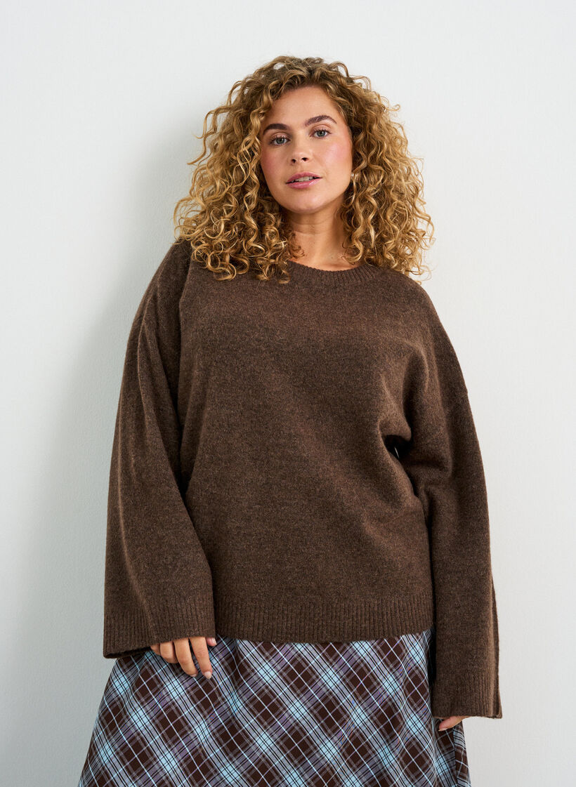 Locker gestrickte Bluse mit Alpaka und Wolle, Braun, Model image number 0