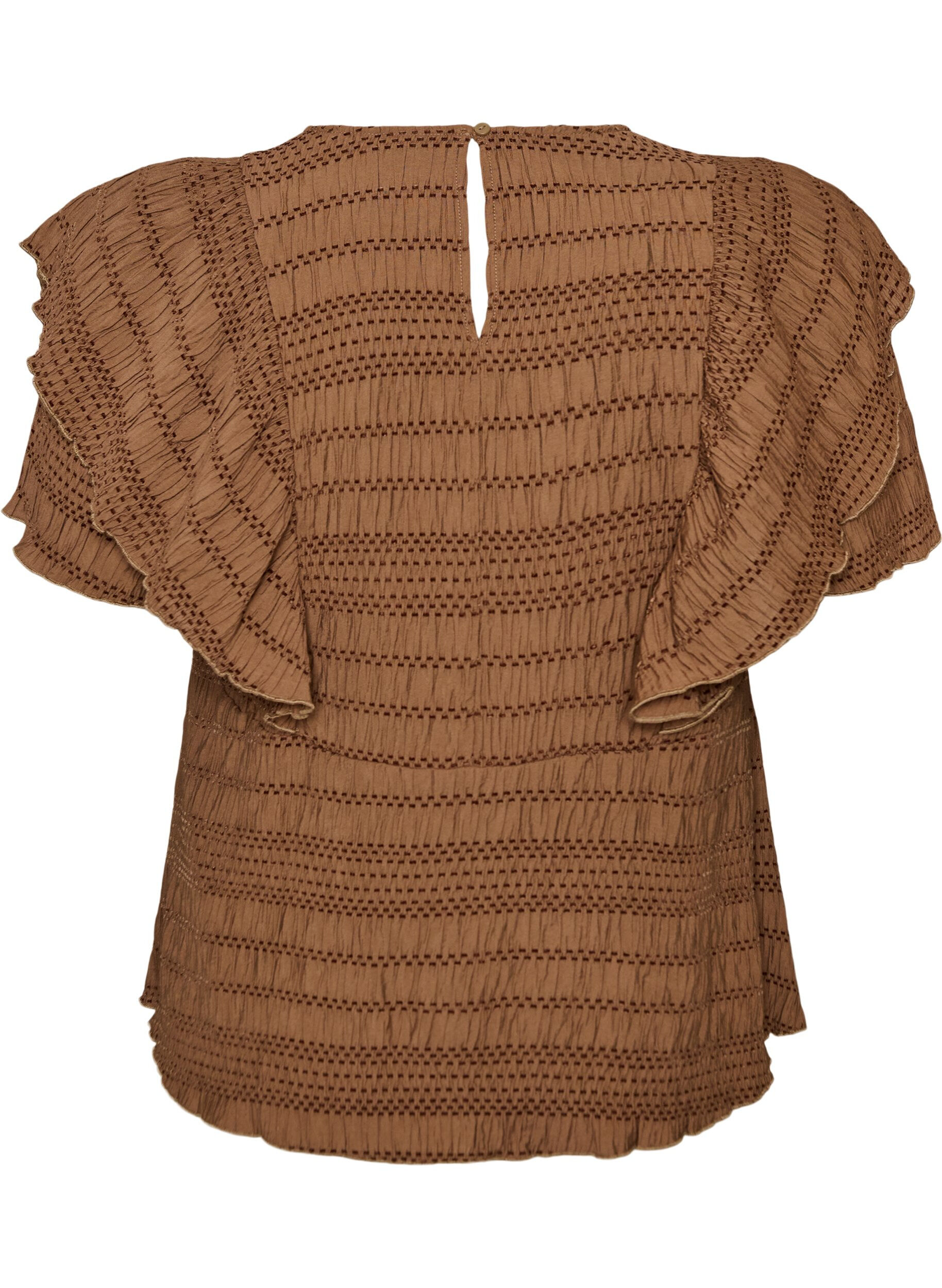 ZizziBluse mit gesmokter Textur und R&uuml;schen&auml;rmeln, Braun, Packshot image number 1