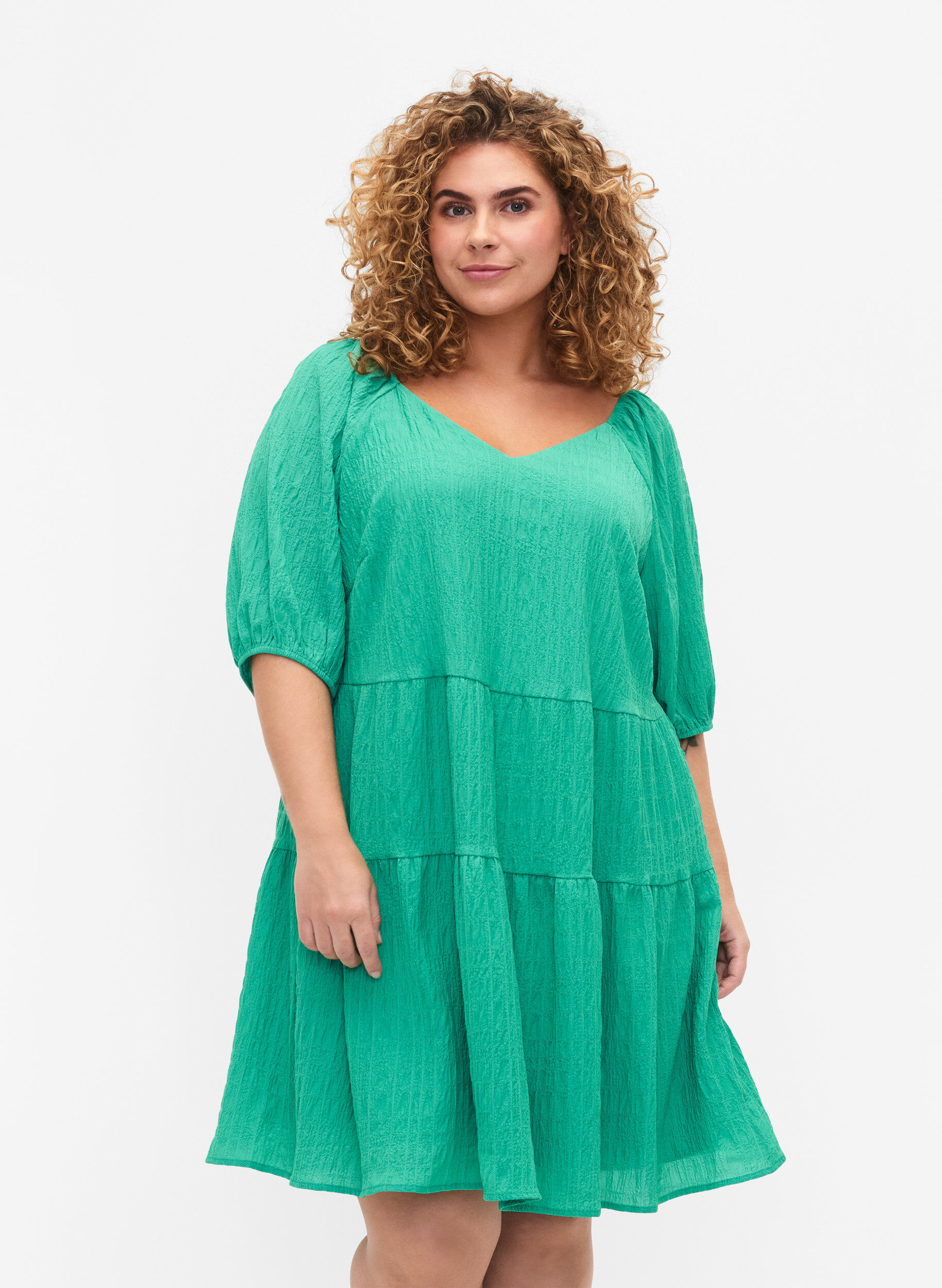 ZizziA-f&ouml;rmiges kurzes Kleid mit V-Ausschnitt, Deep Mint, Model image number 0