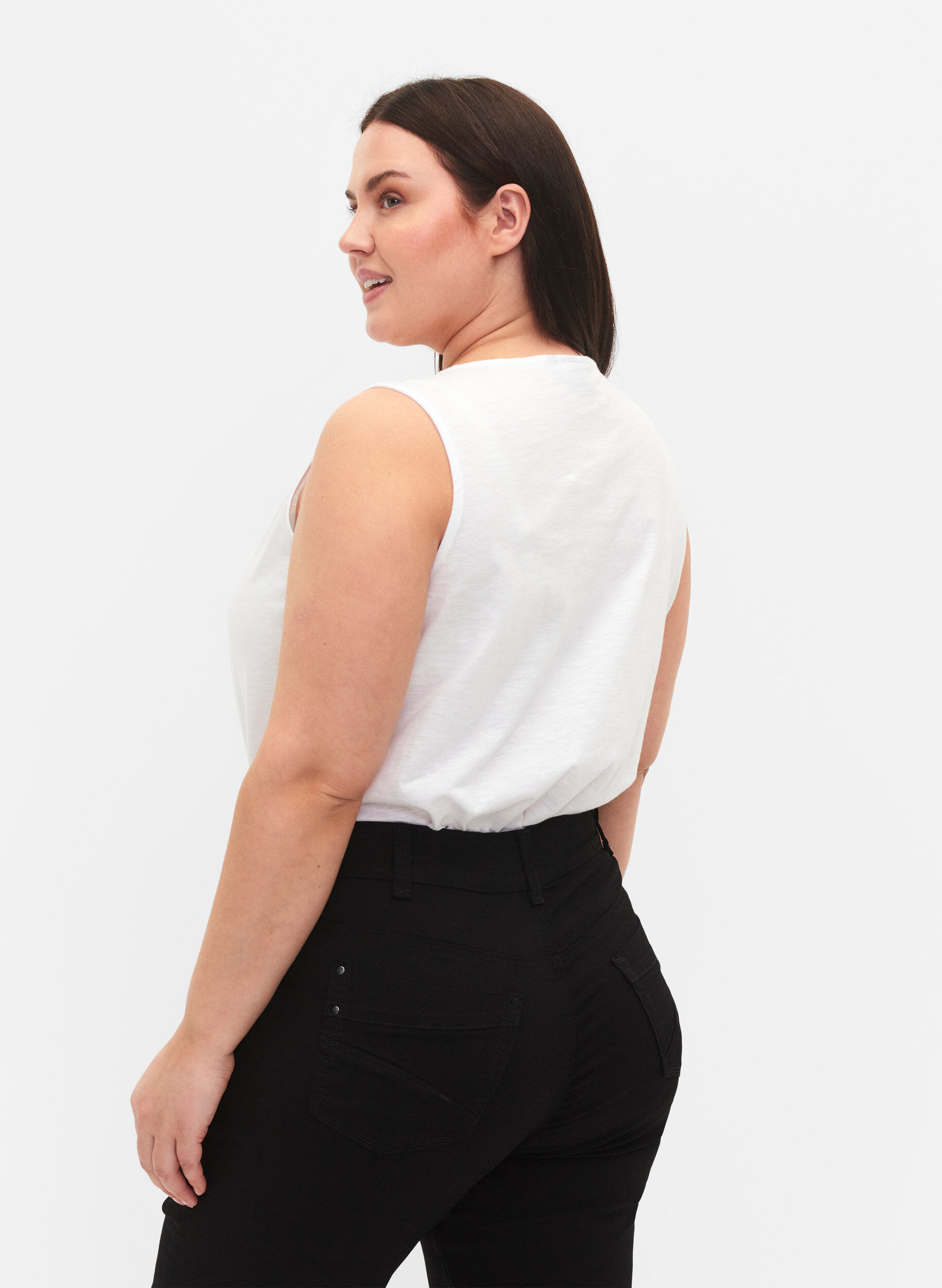 Zizzi&Auml;rmelloses Top aus Baumwolle, Bright White, Model image number 1