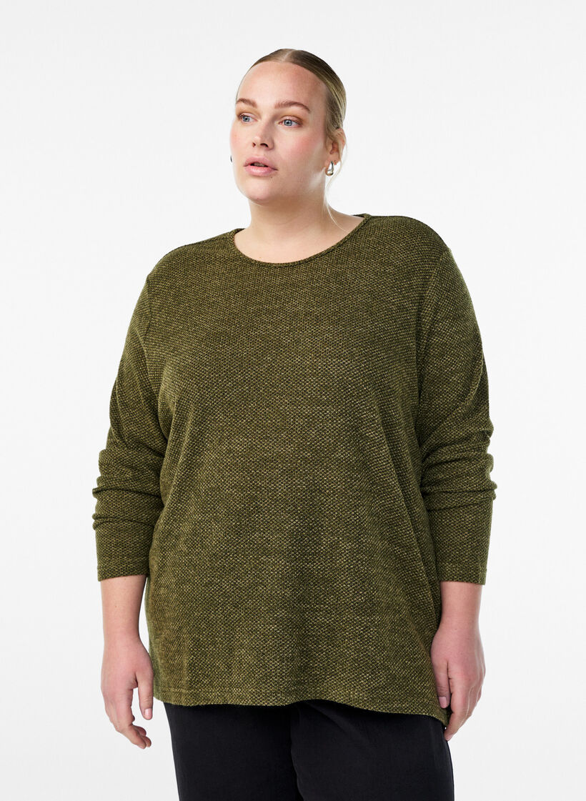Lang&auml;rmelige Bluse mit Struktur, Gr&uuml;n, Model image number 0