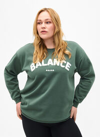 Sweatshirt mit Frottee-Schriftzug, Duck Green, Model