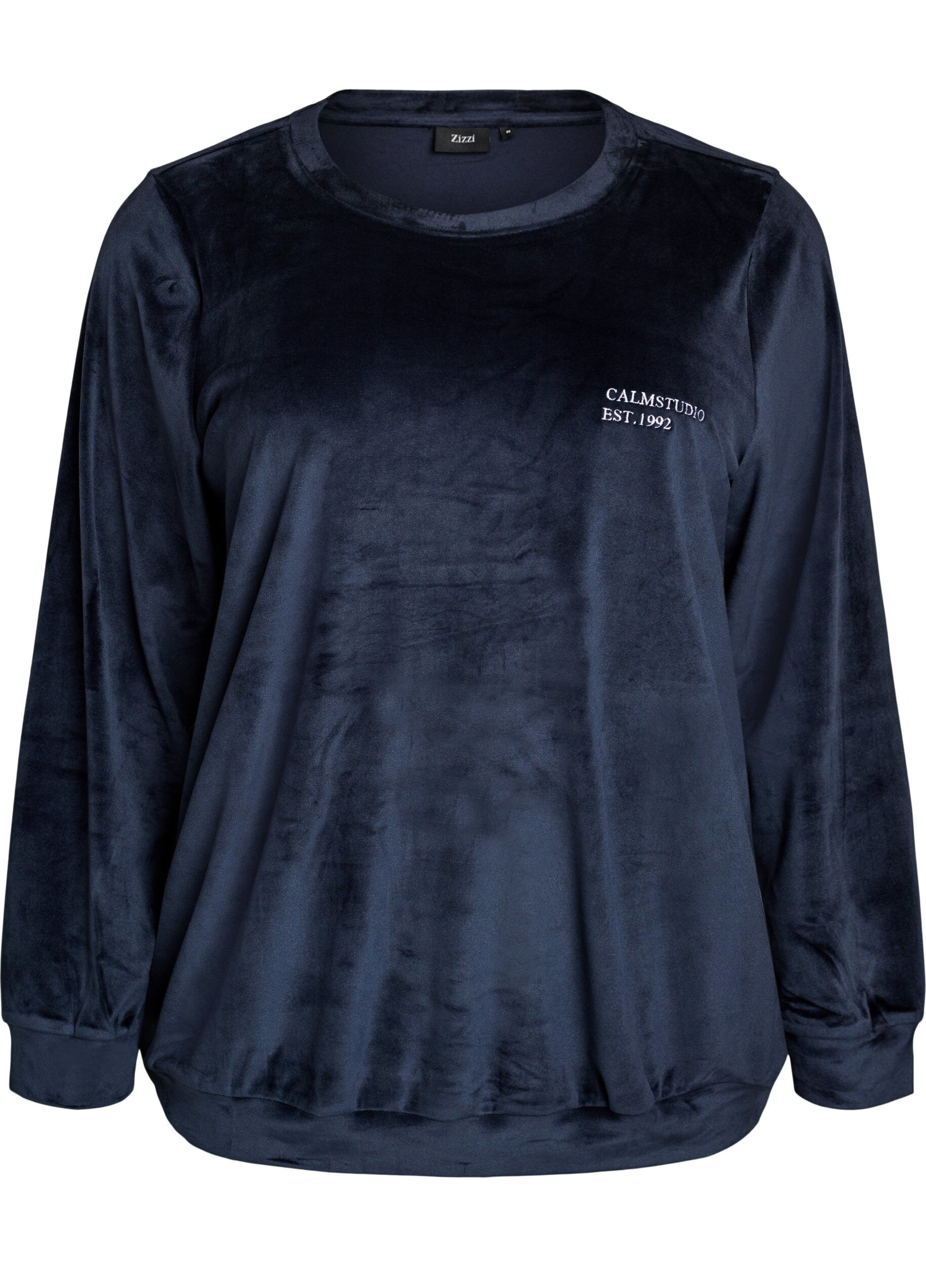 ZizziBluse aus Velours mit aufgesticktem Text, Blau, Packshot image number 0