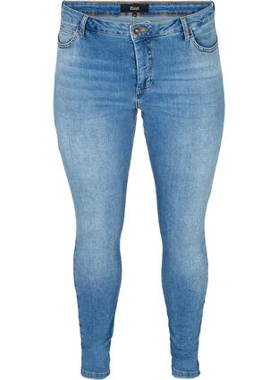 Extra Slim Nille Jeans mit hoher Taille, Light blue denim, Packshot image number 0