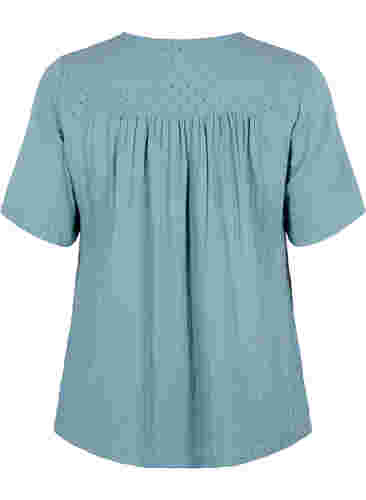 Bluse aus Baumwolle mit Stickerei und kurzen Ärmeln, Smoke Blue, Packshot image number 1
