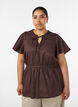 Baumwollbluse mit Bindeband und elastischer Taille, Braun, Model image number 0