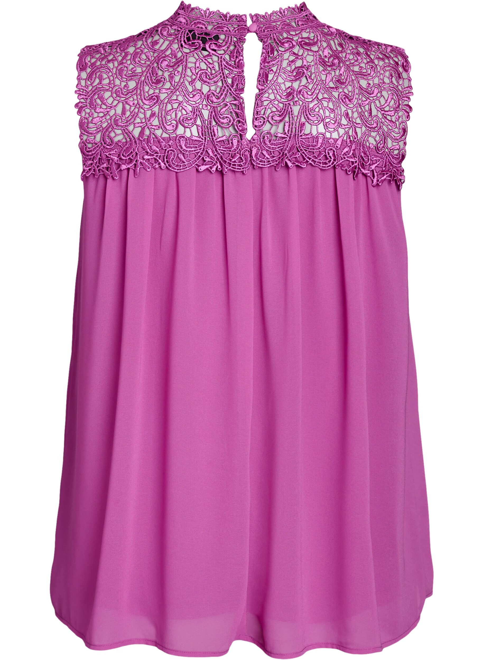 Zizzi&Auml;rmelloses Party-Top mit H&auml;kelarbeit, Lila, Packshot image number 1