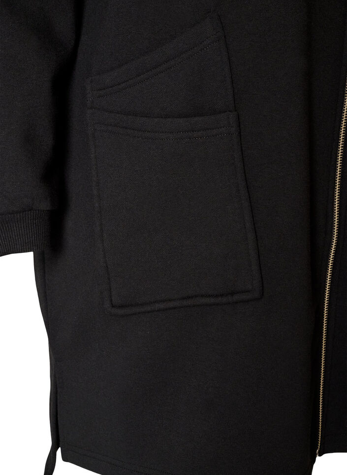 Langer Cardigan mit Kapuze und Rei&szlig;verschluss, Schwarz, Packshot image number 3
