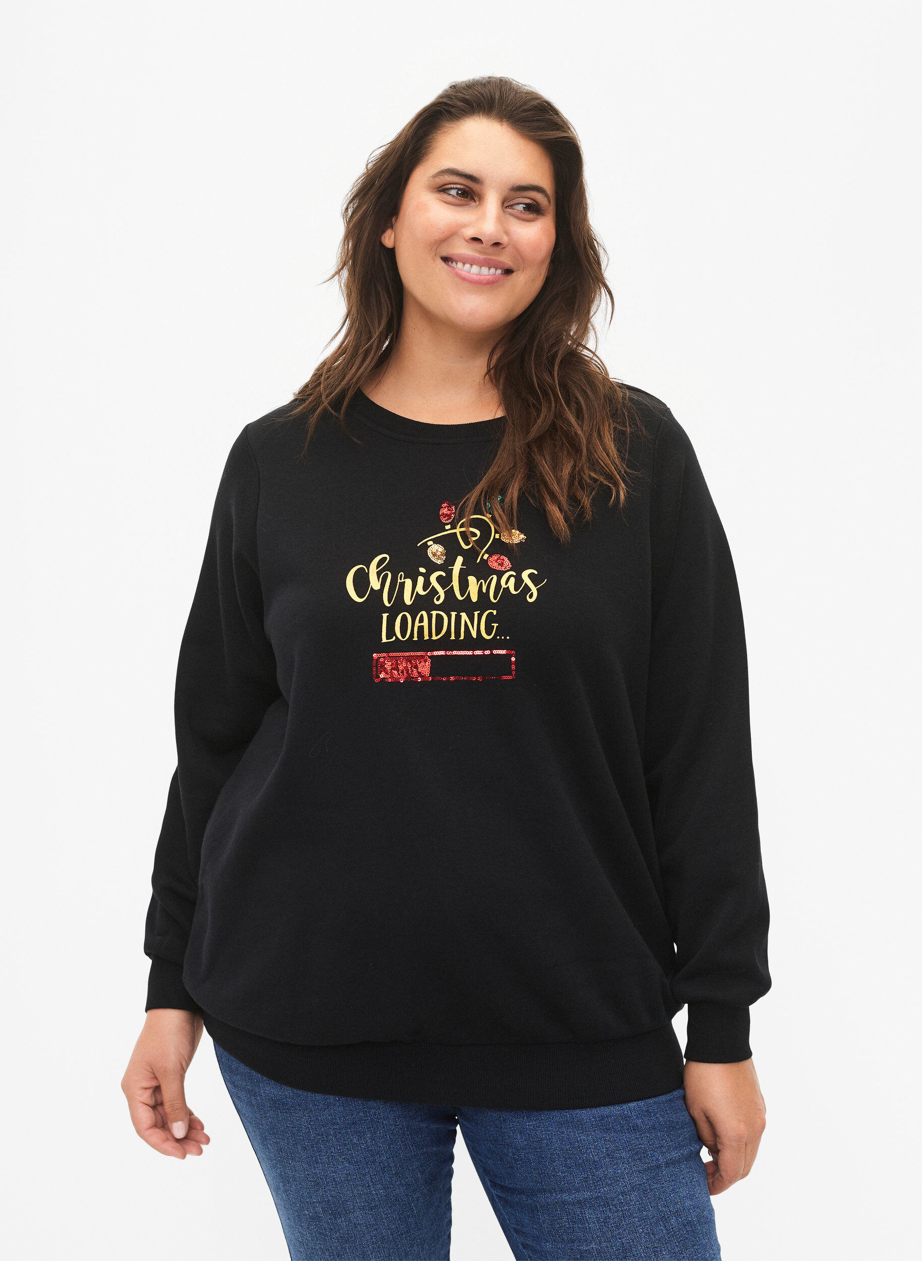 ZizziWeihnachts-Sweatshirt, Black LOADING, Model image number 0